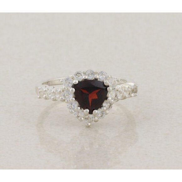 Sterling Silver Natural Garnet and White Topaz Ring Size 7 1/4 - Picture 1 of 8